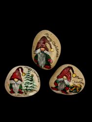 Çanlı Noel Cüceleri: Askılı El Boyaması Taş Süsü - 1